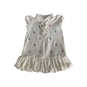 Ralph Lauren Polo Dress Kids 12M White Multi Pony Embroidered Ruffle Hem